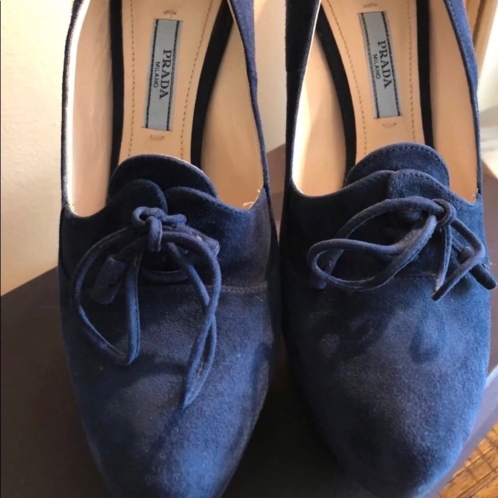 Blue suede Prada oxfords